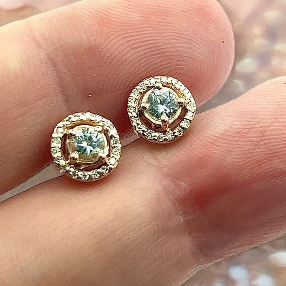 Natural White Sapphire Diamond Stud Earrings 14k Gold 0.97 TCW Certified 216092 - Picture 3 of 15